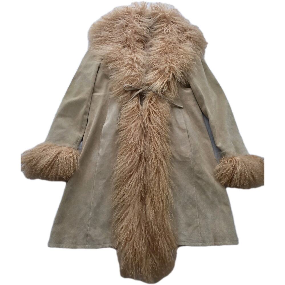 Vintage 70s Look Penny Lane Leather Tan Coat Y2K Size Large Raffaelo